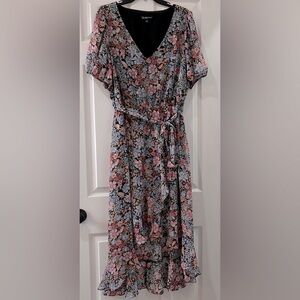 INC International Concepts Pink and Blue High Low Wrap Dress